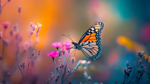 Monarch dreamweaver pausing on neon meadow whispers.