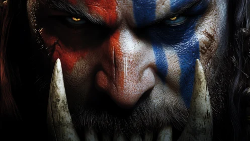 Orc warlord portrait with warpaint and tusk armor.