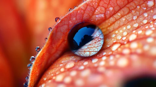 Macro optical study of dew-laden orange petal microtopography.