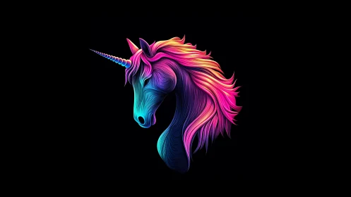 Neon-maned unicorn drifts like liquid light through midnight