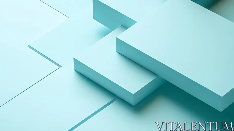 Geometric cyan rectangular blocks overlap on a flat surface