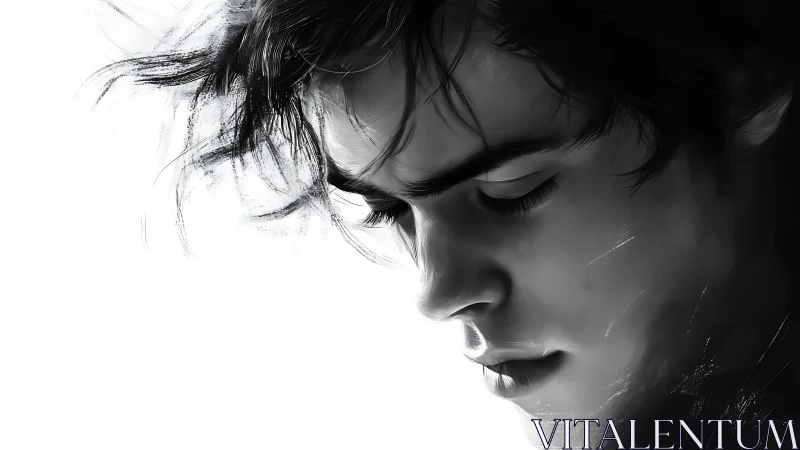 Storm-tossed introspection in monochrome digital portrait.