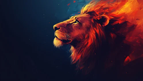 Fiery digital lion profile with intense abstract mane.