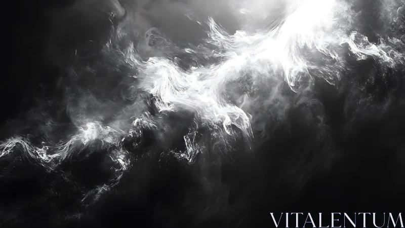 Monochrome turbulent light trails on dark background.