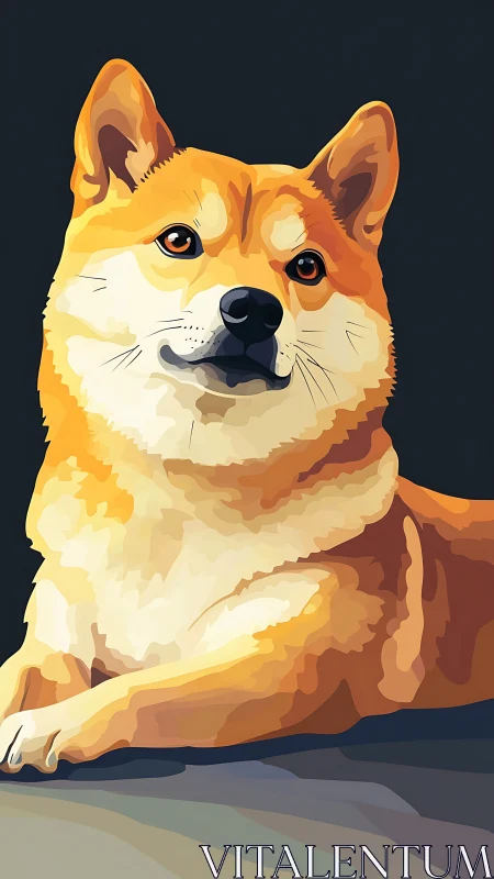 Radiant geometric Shiba portrait on deep charcoal background.