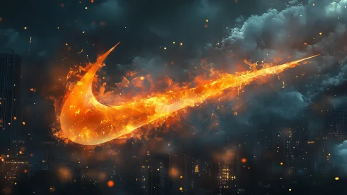 Fiery Comet Streaks Through Dark City Skies