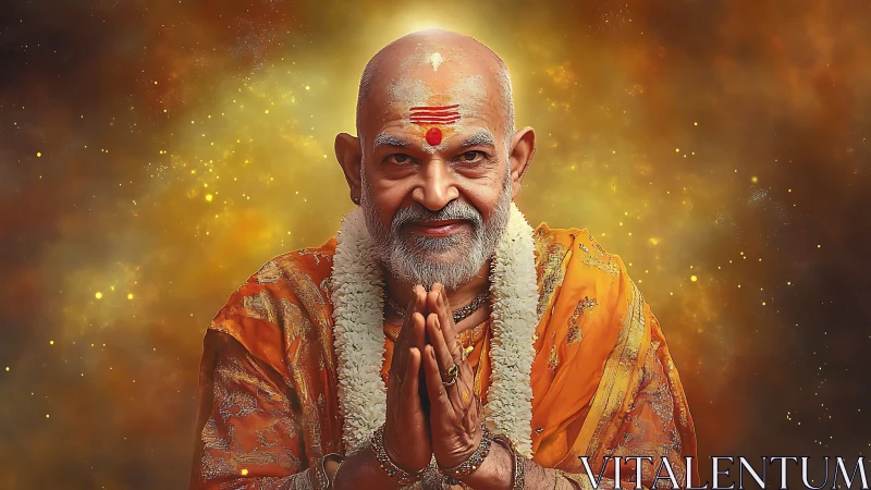 Photorealistic spiritual portrait with radiant cosmic backdrop.