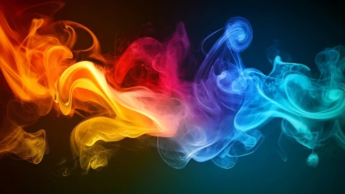 Multicolored abstract smoke swirls on dark gradient background.