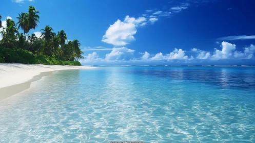 Tropical Paradise Whispers: Where Palm Shadows Dance on Liquid Turquoise.