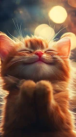 Glowing Orange Cat with Luminous Bokeh Background