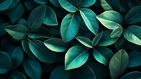 Emerald leaves trade whispers in pools of teal shadow