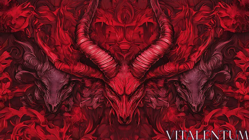 Infernal horned beast emerges from swirling crimson flames