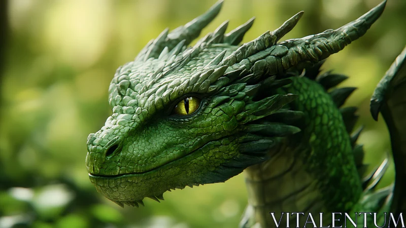 Photorealistic emerald dragon head with detailed scale topology.