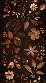 Botanical Illustration: Copper Florals on Dark Background.