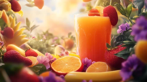 Sunlit citrus daydream with strawberries in radiant bloom.