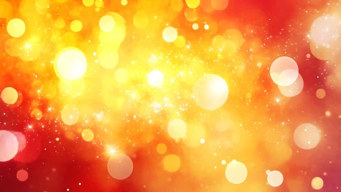 Glowing Yellow and Red Bokeh Lights with Sparkle Effects Background.
