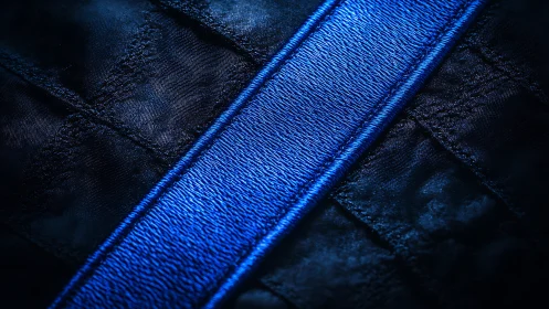Bold blue fabric stripe glowing against soft dark folds.