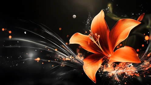 Red Lily Explosion with Fire and Light Effects