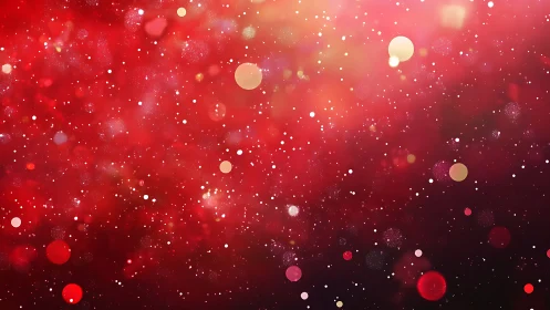 Crimson stardust drifts through glowing festive twilight haze
