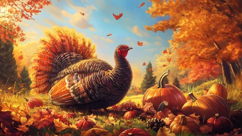 Turkey claims pumpkin kingdom beneath a swirling autumn sky