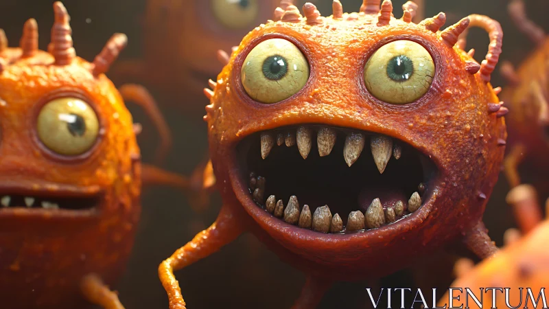 Cheeky orange monsters with wild grins and curious eyes.