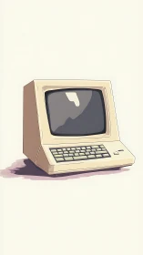 Retro beige desktop computer illustration on cream background.