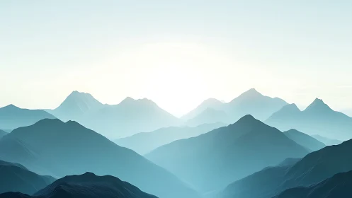 Soft sunrise drifting over layered blue mountain ridges.