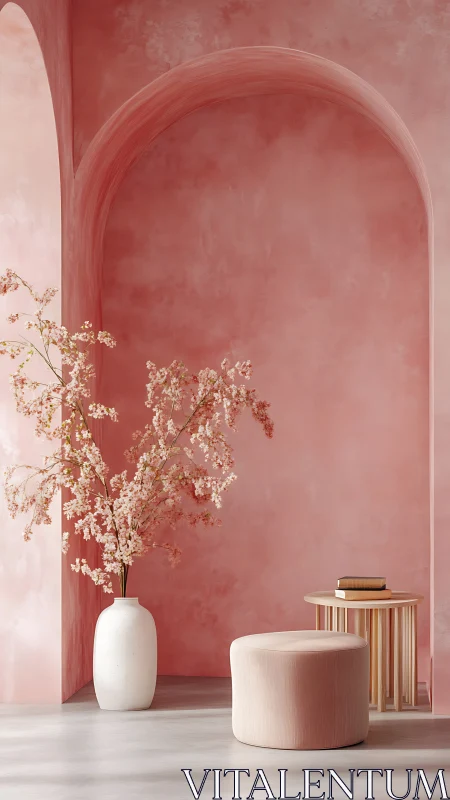 Soft pink arch niche frames minimalist floral seating corner