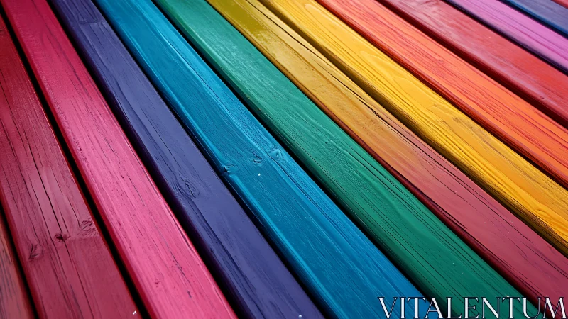 Rainbow timber parade humming in diagonal color stripes.