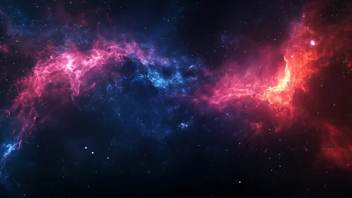 Vibrant red and blue nebula arcs span dense starfield