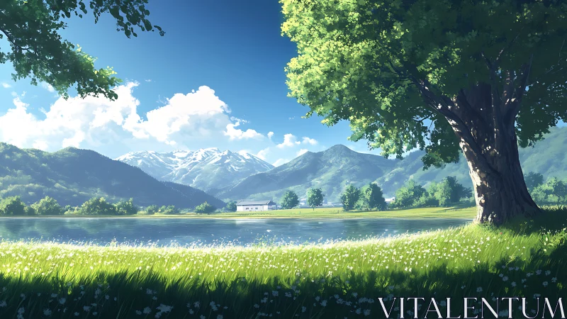 Lakeside hush beneath a storytelling tree of summer light.