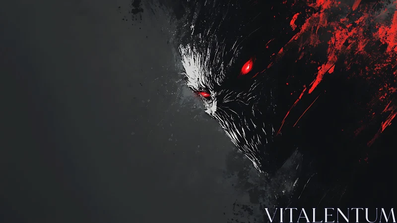 Digital painting of infernal shadow entity with red highlights.