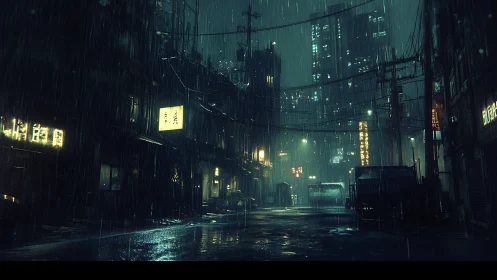 Rain-soaked neon alley where city lights quietly daydream.