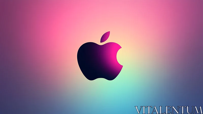 Neon apple silhouette glowing over dreamy gradient cosmos.