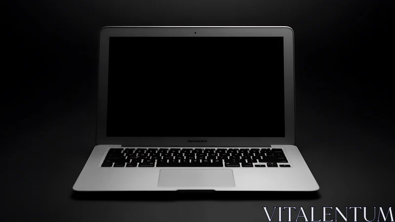 Sleek silver laptop waits quietly with its dark screen aglow