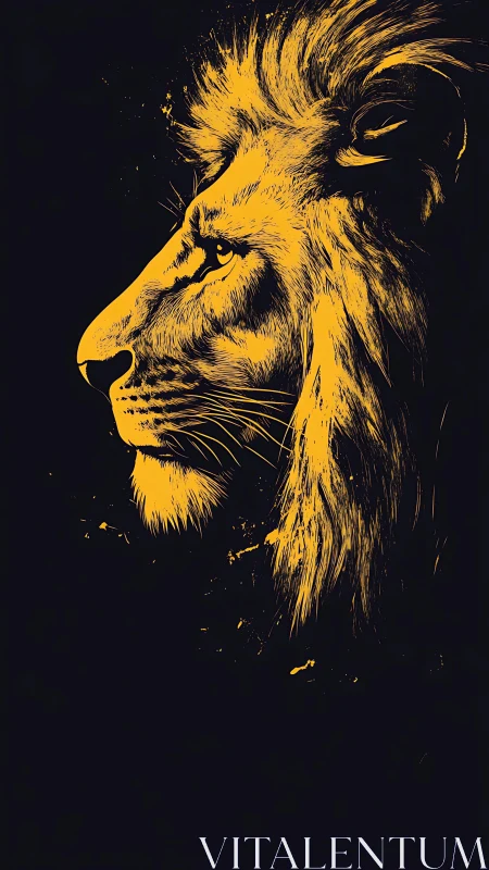 Monochrome profile lion illustration in graphic silhouette style.