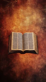 Ancient pages afloat in a furnace-gold halo of silence.