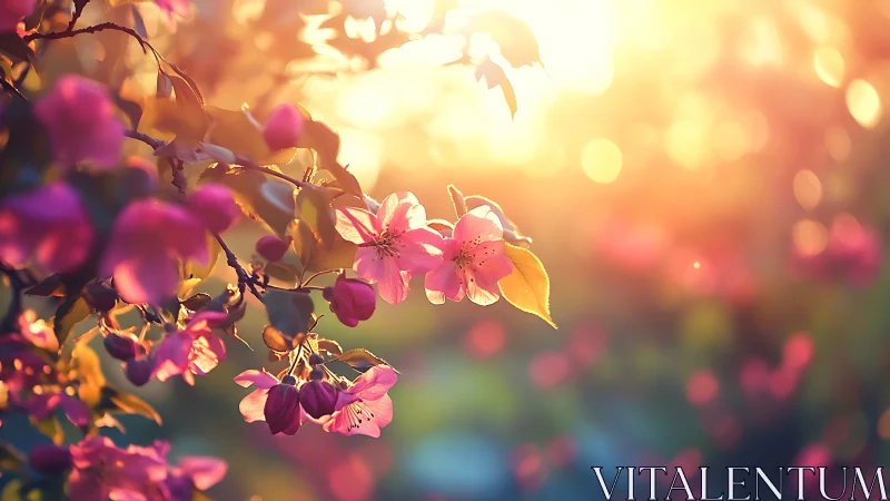 Magenta Blossoms Bathed in Golden Sunset Bokeh
