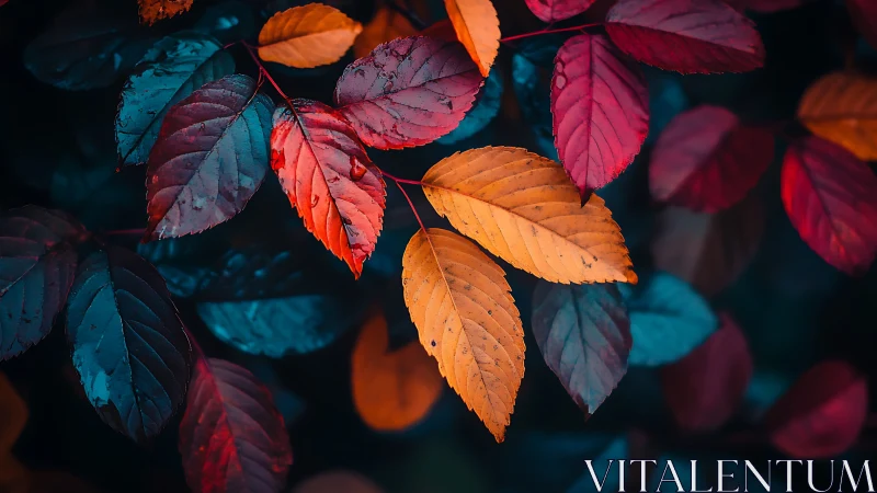 High-saturation autumn leaves display complementary color contrast