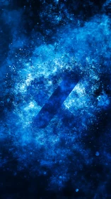 Glowing blue cosmic swirl with bold diagonal accent mark.