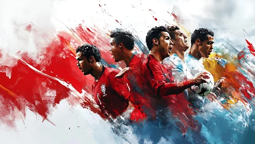 Dynamic digital painting of soccer players in motion.