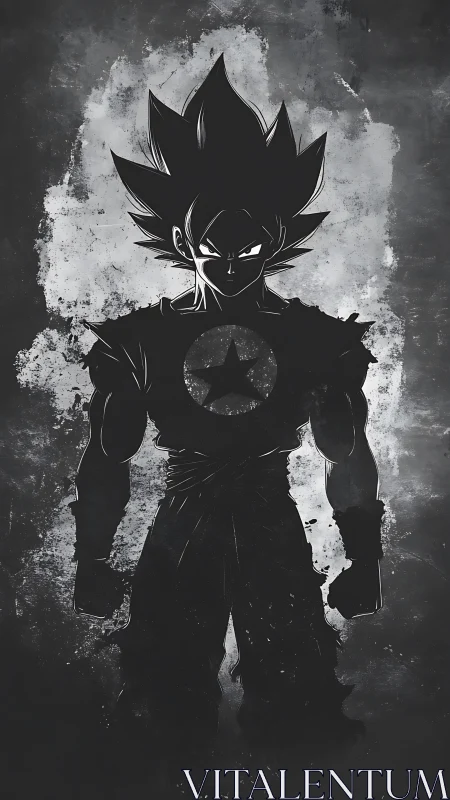 Shadow warrior silhouette dominates gritty monochrome field.