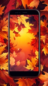 Digital painting smartphone frame with layered autumn foliage.