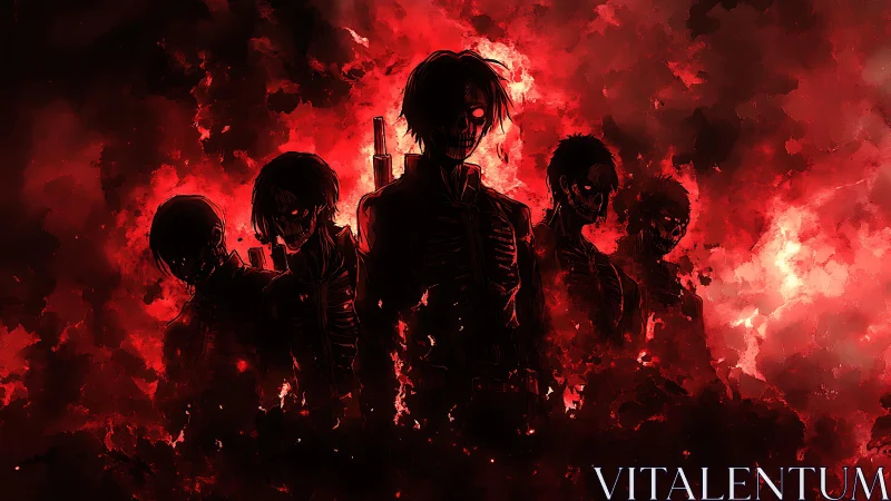 Skeletal soldiers emerge from burning red void in formation