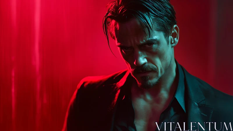 Smoldering antihero under fever-red neon suspicion.