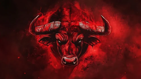 Fiery red bull portrait glows with bold, powerful energy