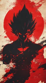 Bold warrior silhouette stands strong in red painted storm