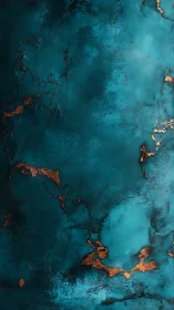 Teal abstract texture with copper metallic crack patterns.
