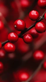 Bright red berries glowing softly on a winter branch.