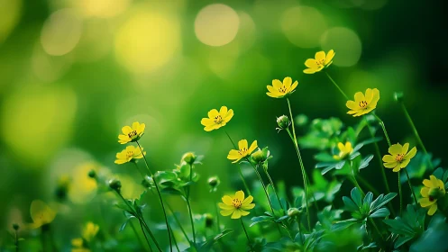 Yellow buttercups choreograph a sunny garden ballet mid-bloom